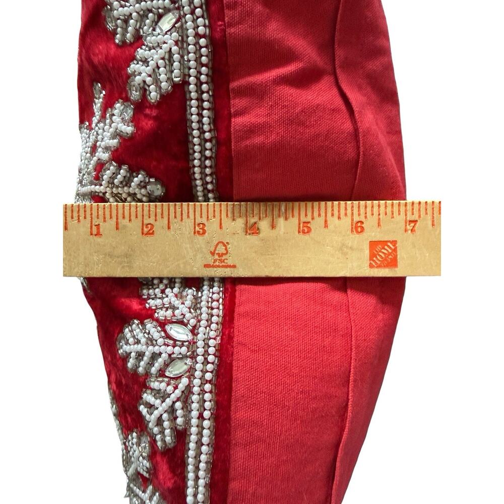 34th & Pine Red Velour Christmas Throw Pillow Crystal Beaded Snowflake 19” Zip - Picture 9 of 14